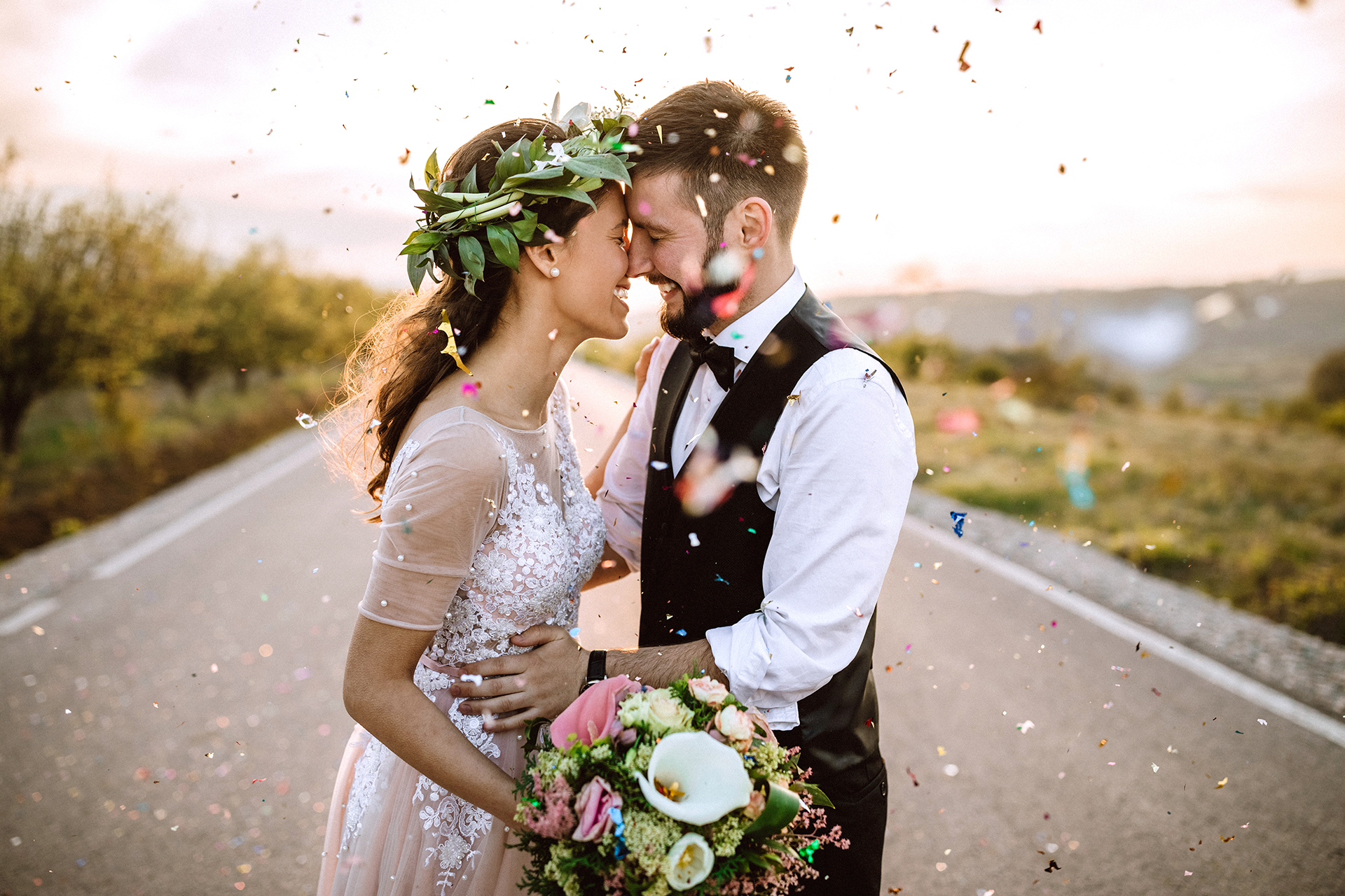 Couple celebrating with guests